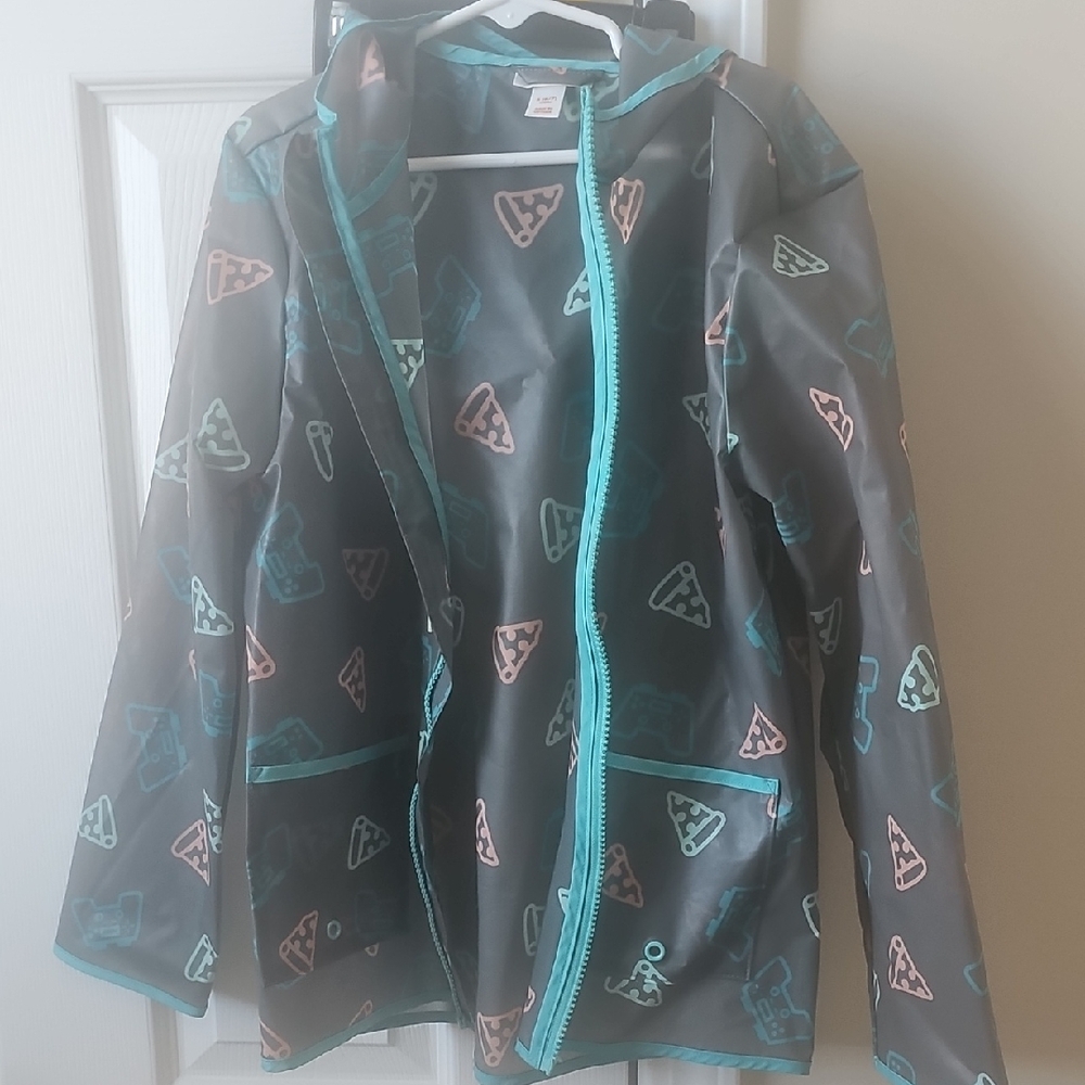 Cat & Jack Gray Raincoat with Teal and Pink Accents